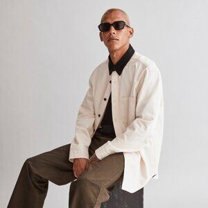 Madewell Men's Corduroy-Collar Denim Button-Down Shirt Natural Size S